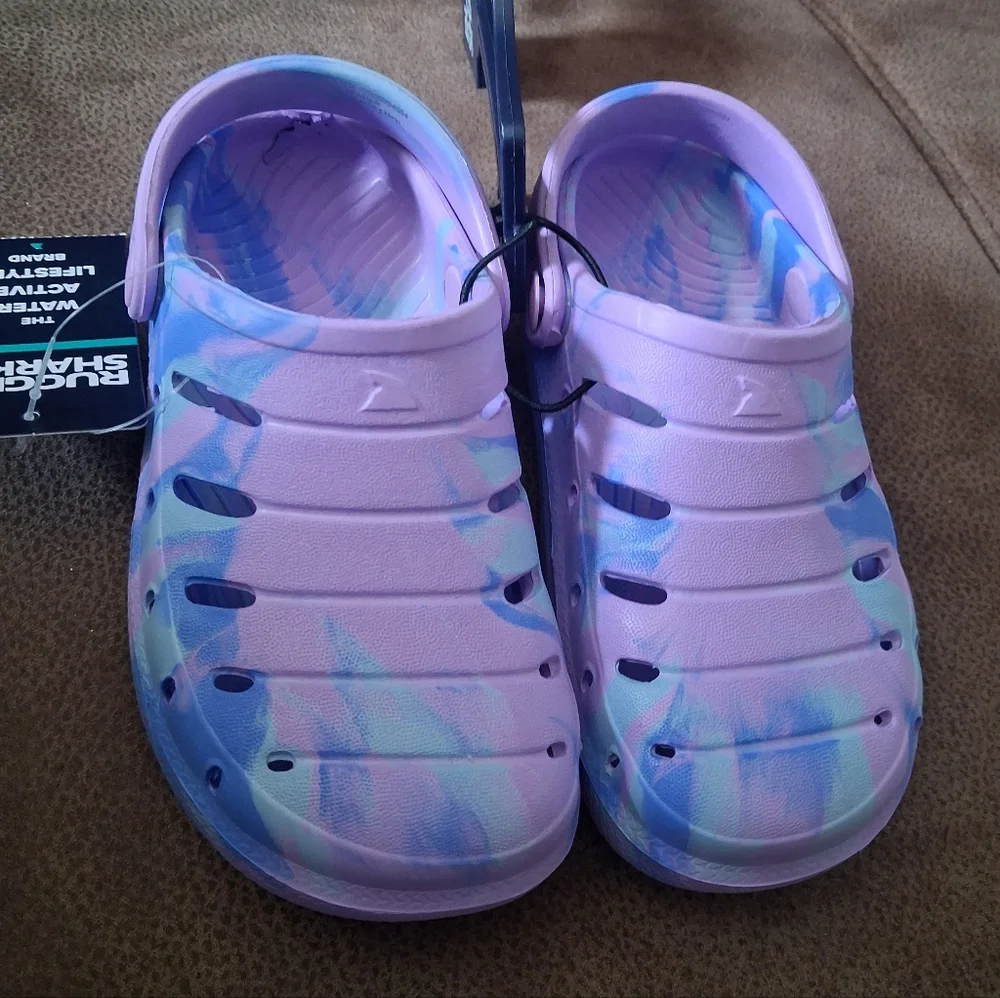 Rugged Shark Kids Purple And Blue Tie-Dye Clog Shoes Size 9